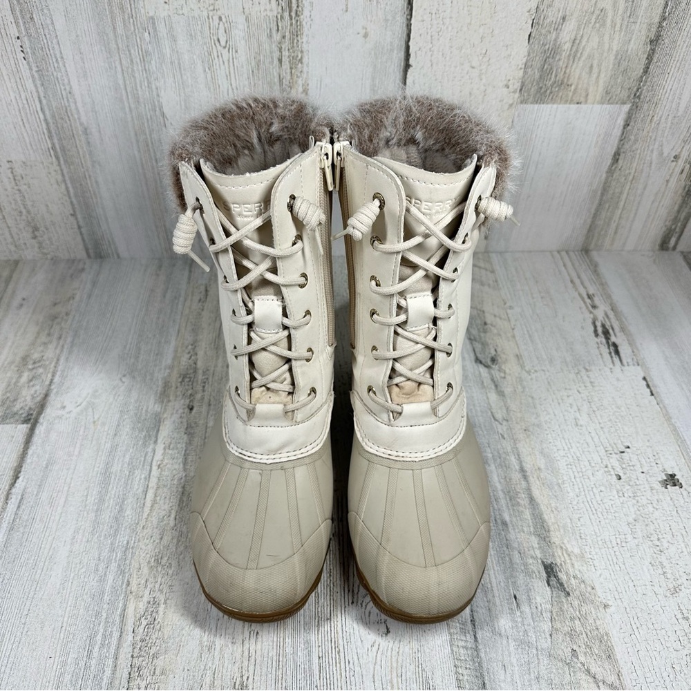 Sperry Syren Tall Fur White Lace Up Winter Ankle Boots - Picture 11 of 12